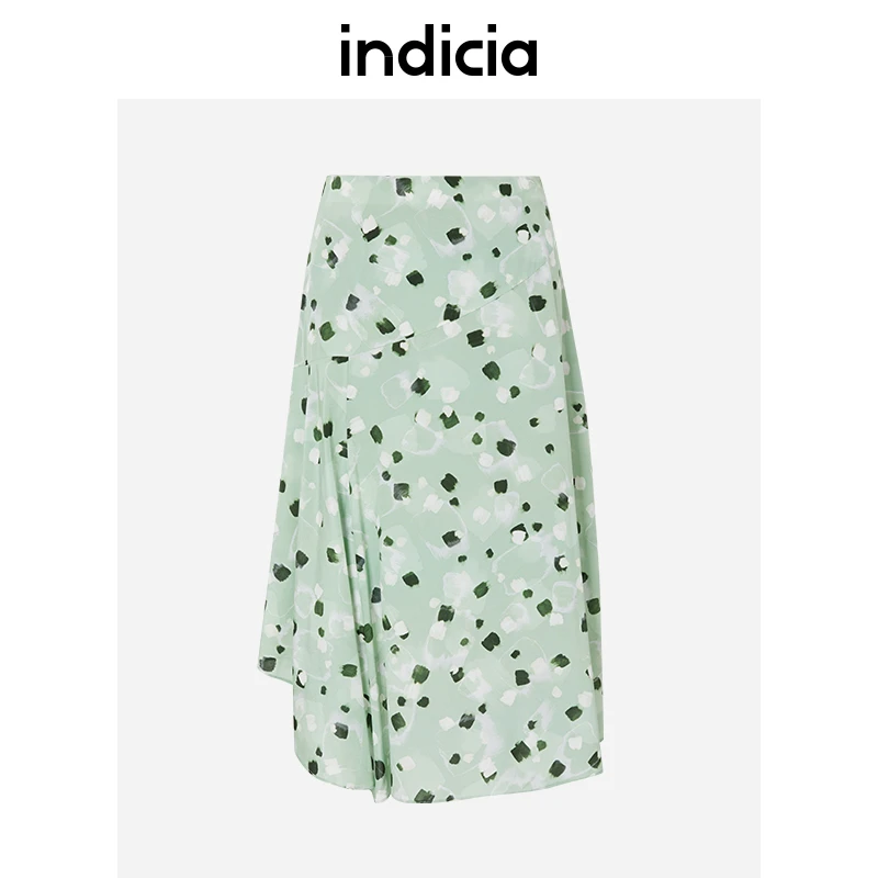 indicia标记夏季简约舒适桑蚕丝中长款印花半身裙长裙 5B306QZ267