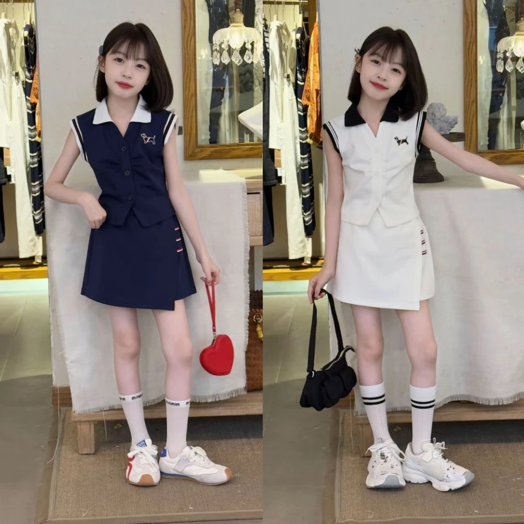 女童夏季学院风套装2025新款洋气中大童韩版儿童女孩短裙子两件套