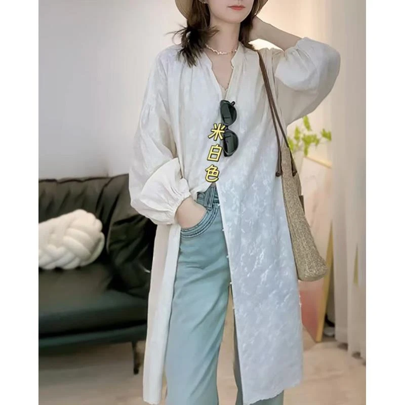 小雅姐姐  新中式国风刺绣V领长袖衬衫外套IT06