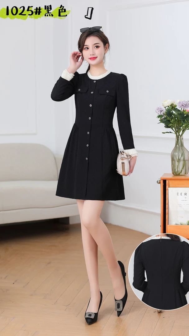 【Y3493】商场同款新款夏季单排扣高腰法式时尚长款连衣裙