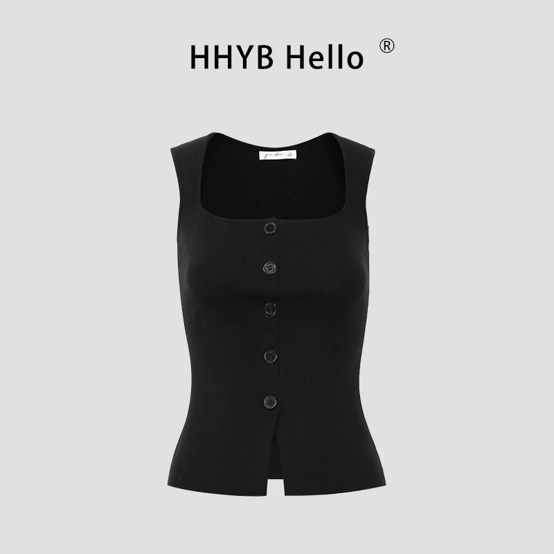 HHYB Hello2025夏季新款气质高级感一排扣无袖时尚背心女M1016