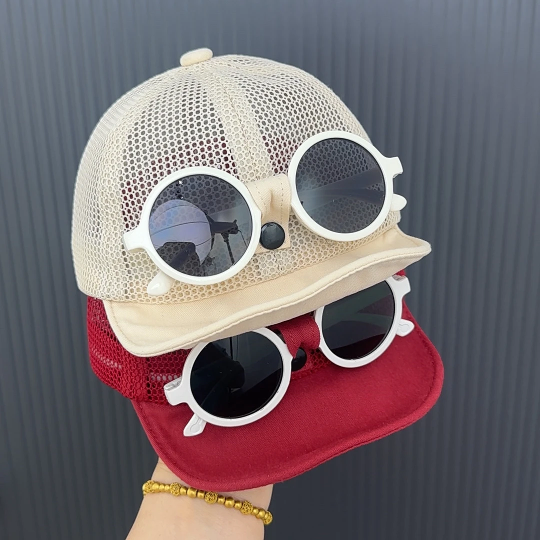 墨镜棒球帽夏季网眼遮阳防晒帽男女童鸭舌帽宝宝潮流帽子