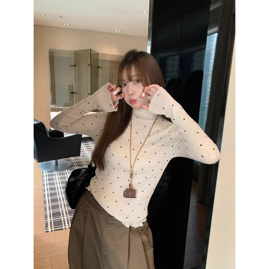 半高领打底衫女内搭秋冬2025新款波点毛衣针织衫别致独特小上衣