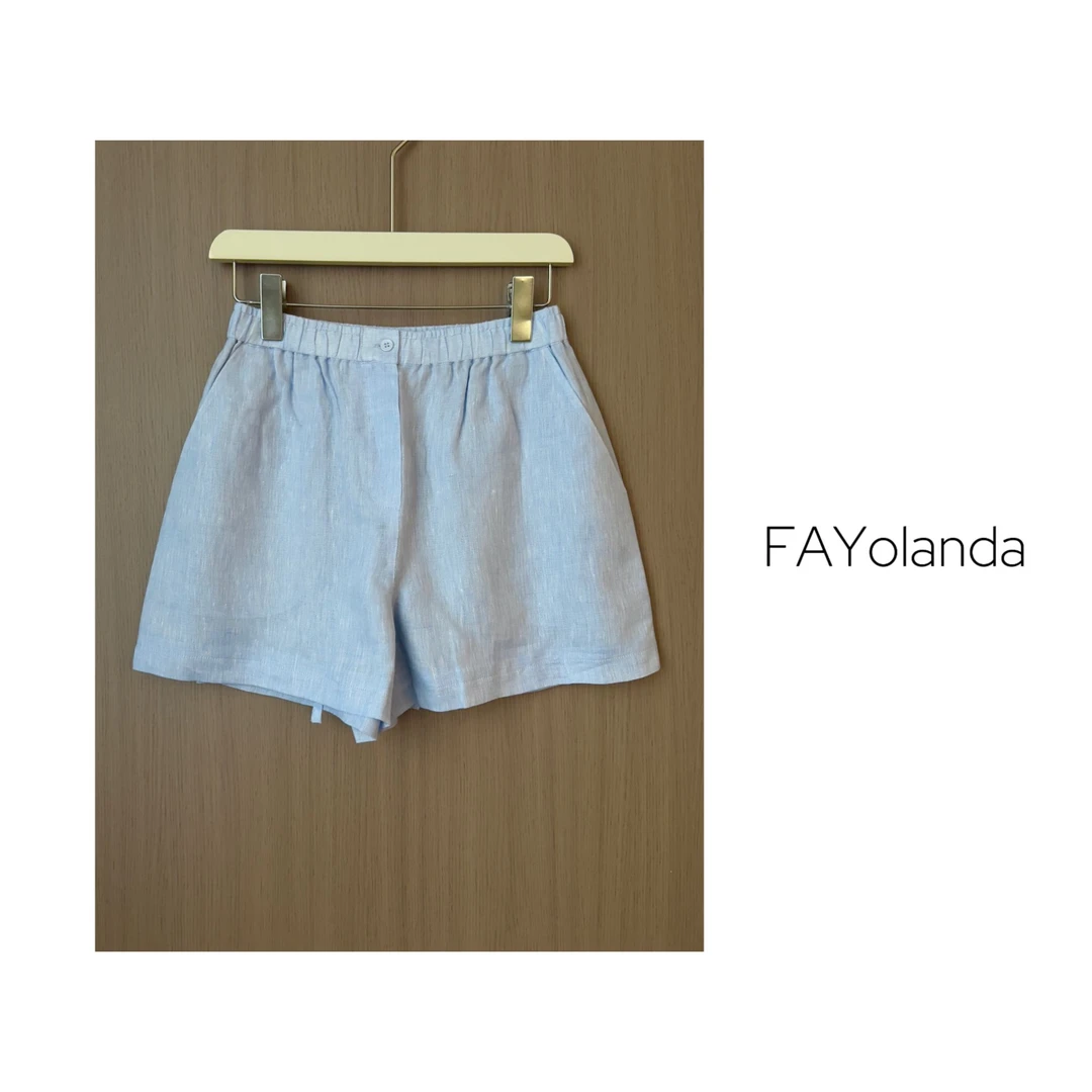 FAY | 干净显白浅蓝色亚麻短裤（3H1114）