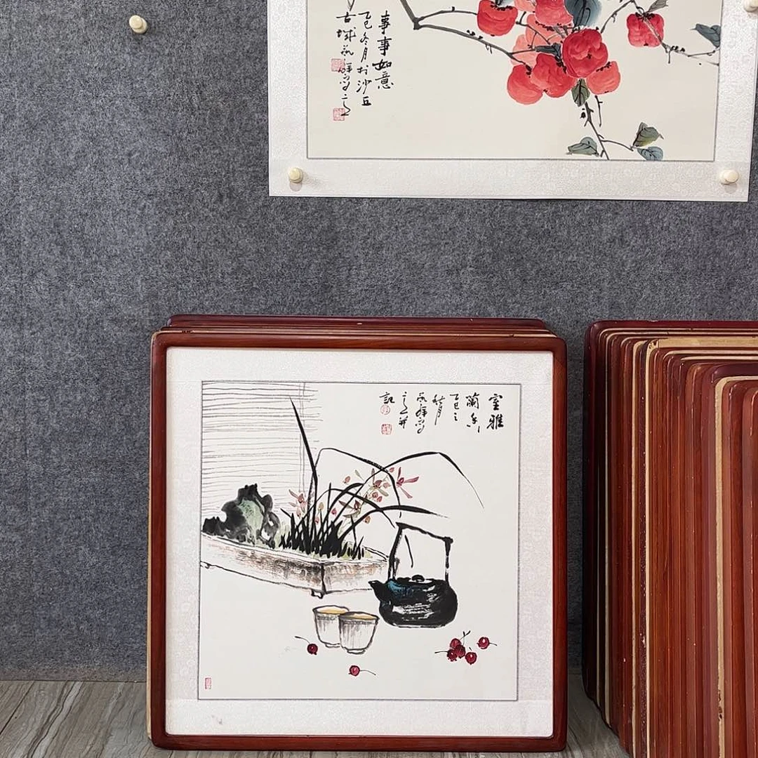 国画书画作品带框63×63