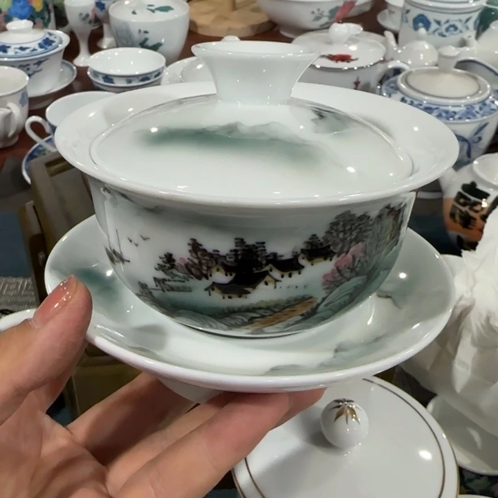 醴陵高温瓷手绘200毫升作品盖碗