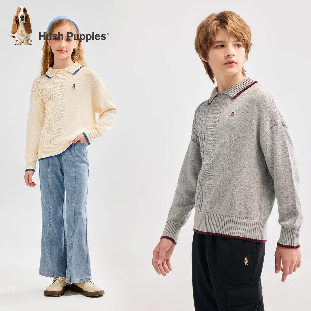 【学院风polo翻领线衣】暇步士童装2025秋季新款儿童套头软糯线衣