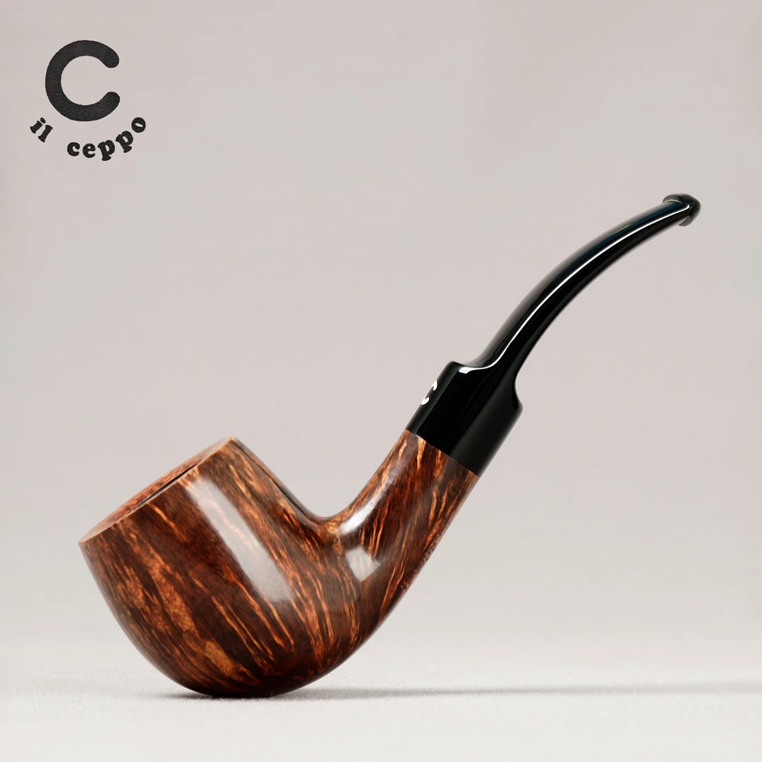 意大利齐博 IL Ceppo  深色光面弯斗银圈 手工石楠木烟斗