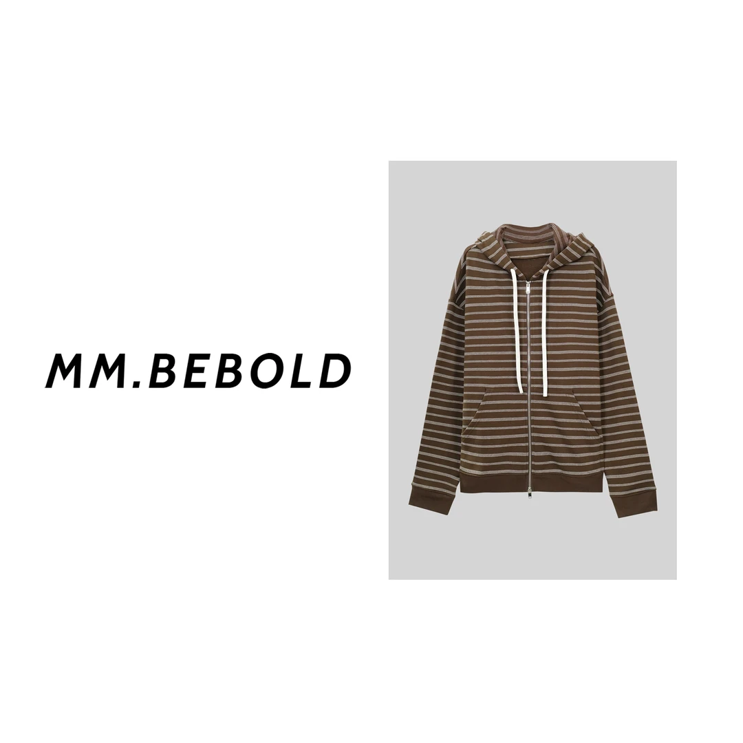 【妙姐精选】连翘 棉 100 条纹连帽休闲外套LZ11603