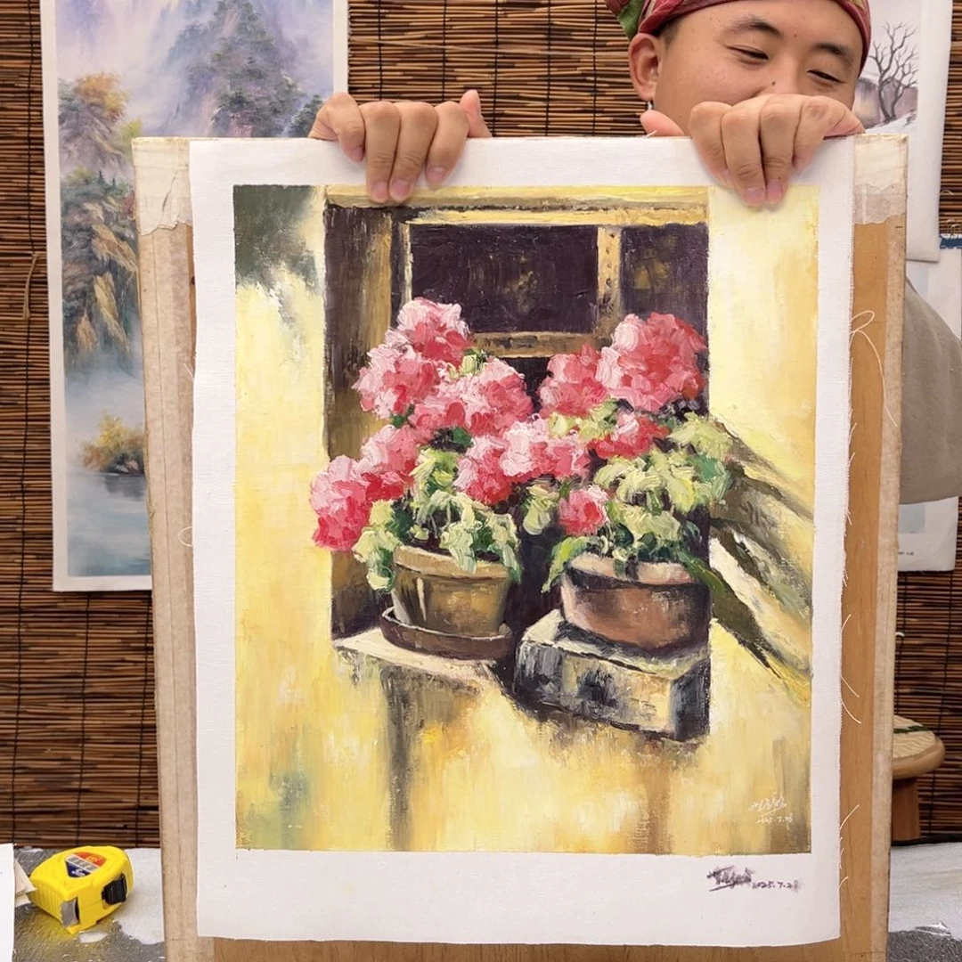 油画行路人小院绘画作品竞拍