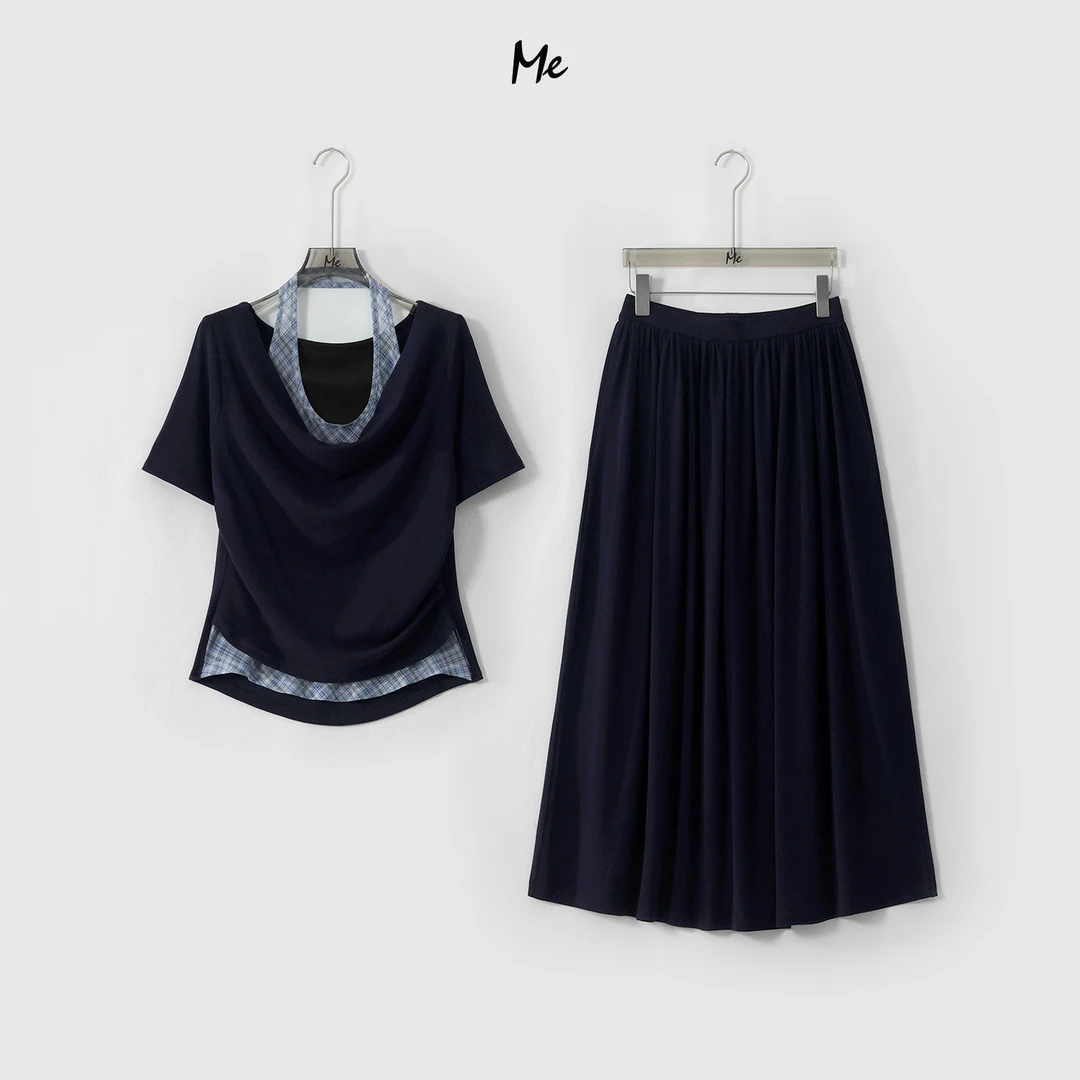 ME【蓝调之夜套装】冰柔舒适显瘦懒人穿搭时尚休闲两件套装MESS5850