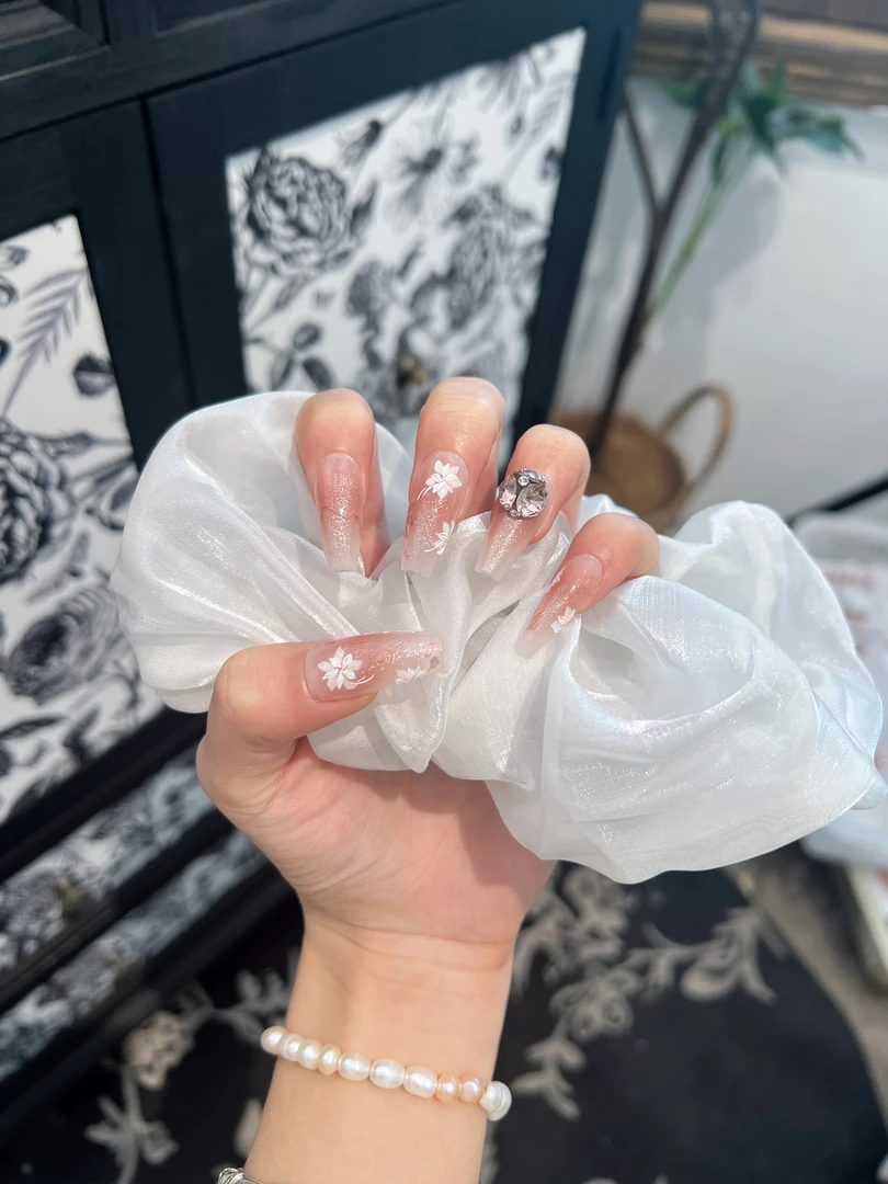 巴仑美【桃源铃音】设计师款 手绘花 可重复穿戴美甲 施家华子钻