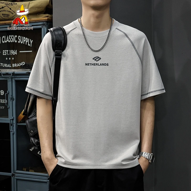 Mexican/稻草人潮牌休闲短袖T恤男士夏季美式宽松时尚印花半袖衫t