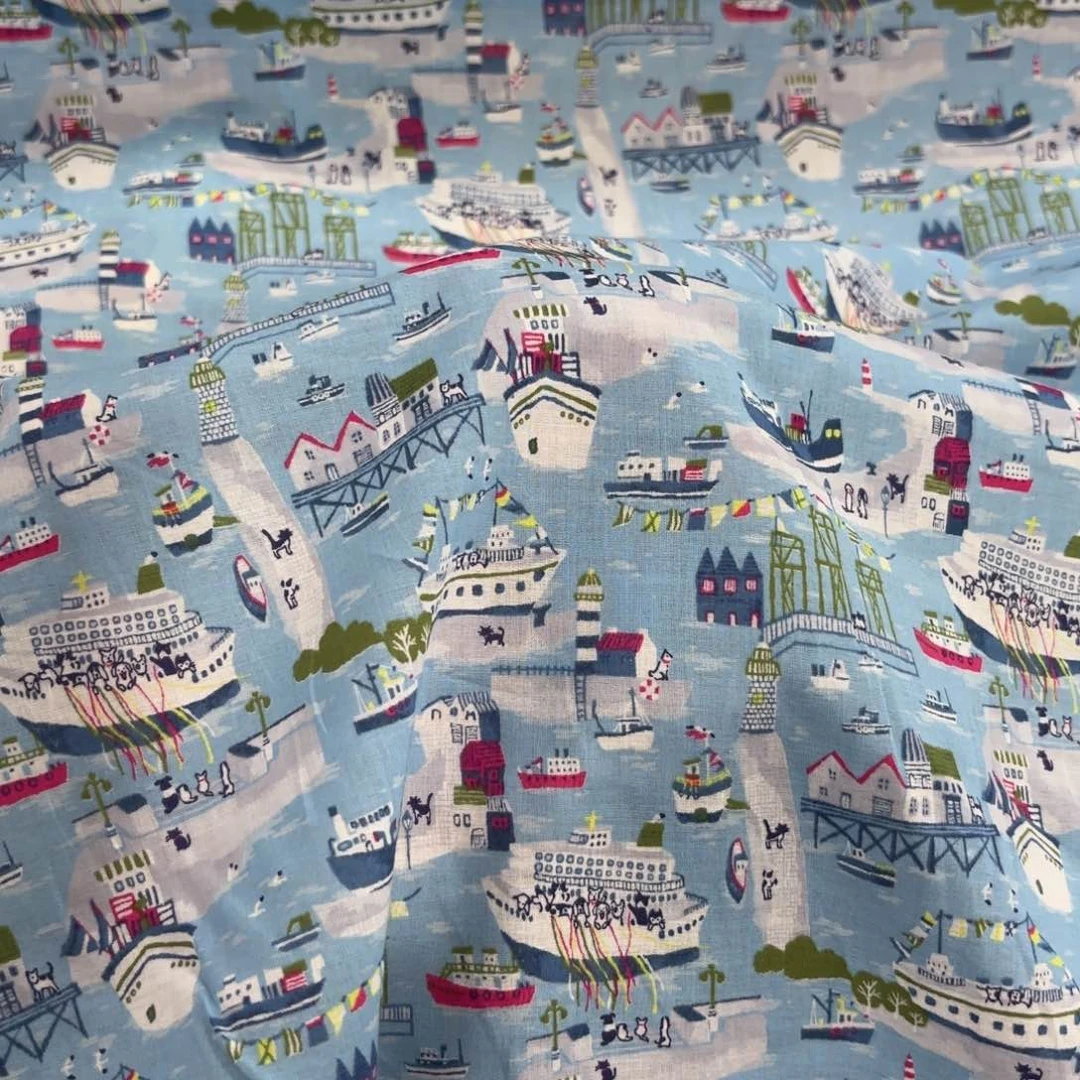 棉北高新款60支高支棉设计师款轮船蓝色半米