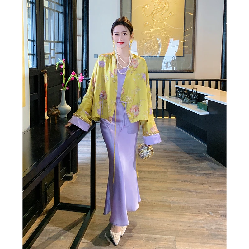 果果家【富贵闲人】新中式中国风外套2025春季提花女装外套吊带裙