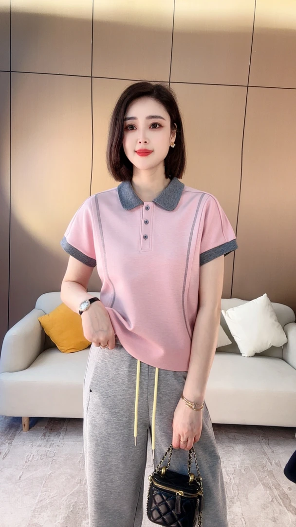2561夏季新纽扣气质百搭简约翻领女装短袖4.8