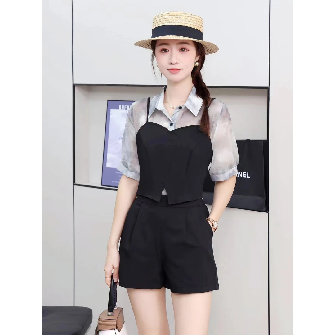 ASY/2025时尚套装【小个子】设计感水墨画防晒三件套装