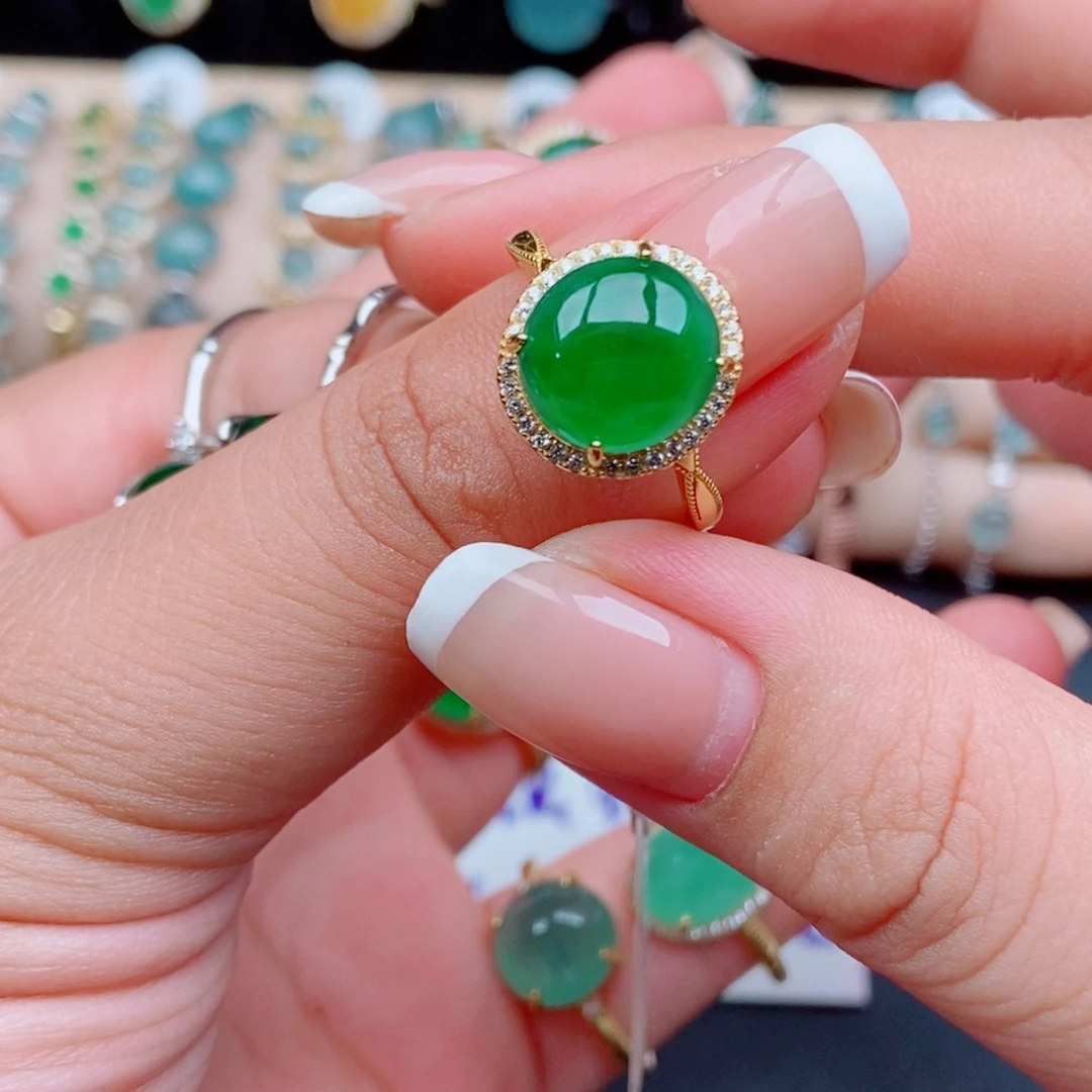 ╰***╯翡翠银S925镶嵌戒指