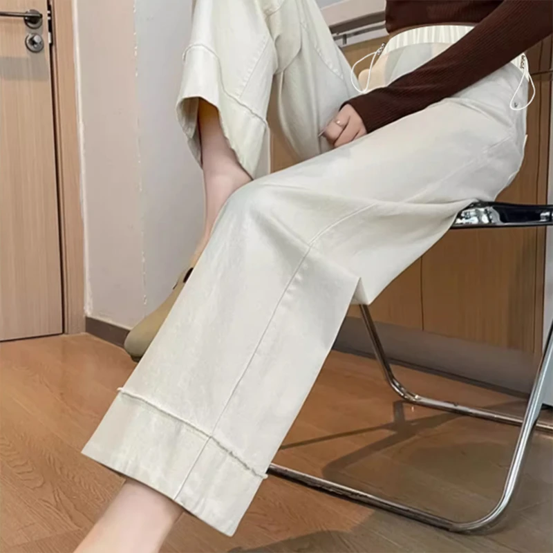 2025孕妇九分裤杏色牛仔裤抽绳直筒裤裤腿裤外穿孕妇裤春秋款