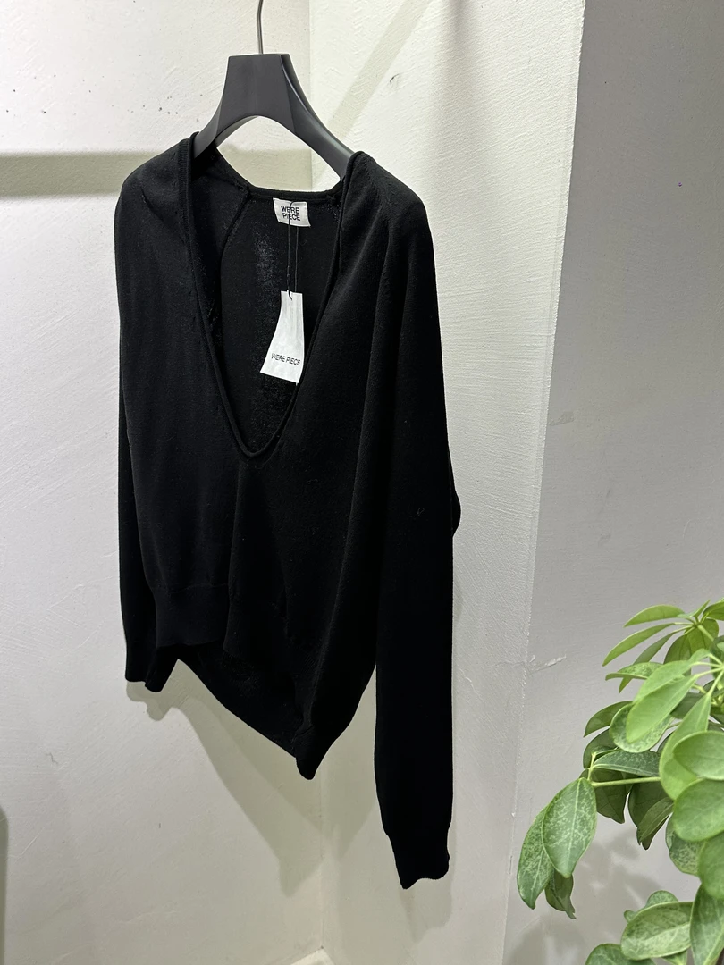 泡菜大v领薄针织上衣气质长袖宽松套头春季简约