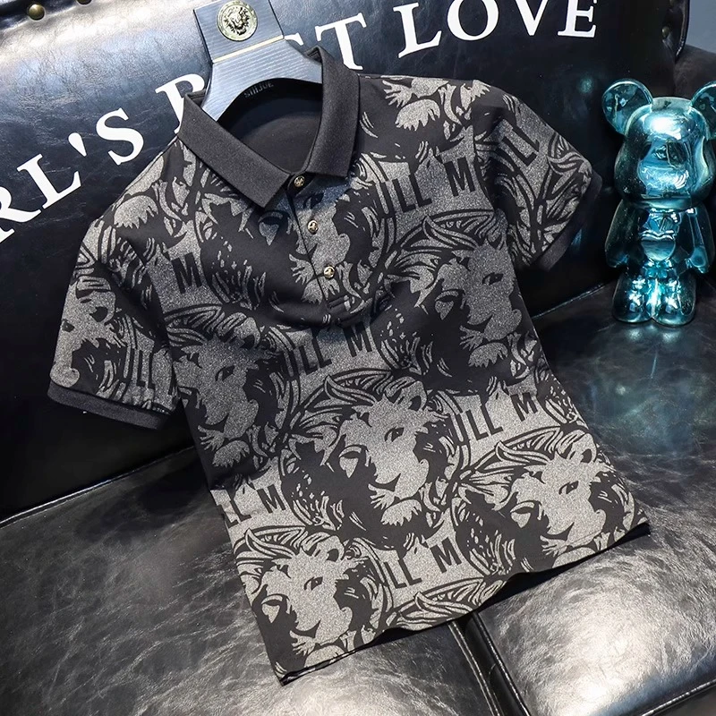 瑟图肖欧洲站夏季潮流短袖POLO衫男士狮子印花时尚休闲百搭POLO衫