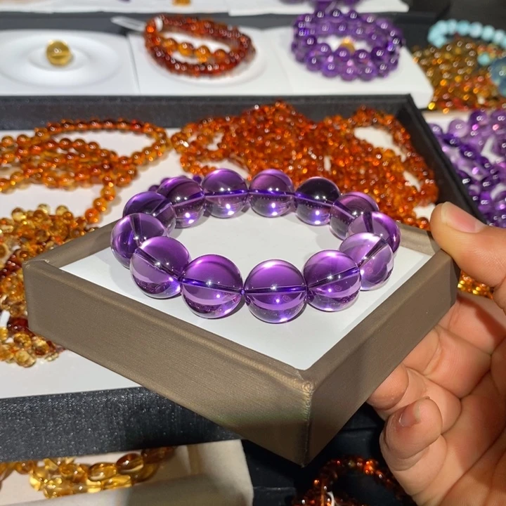 未镶嵌手链水晶17+全净体巴西浓郁紫水晶手链