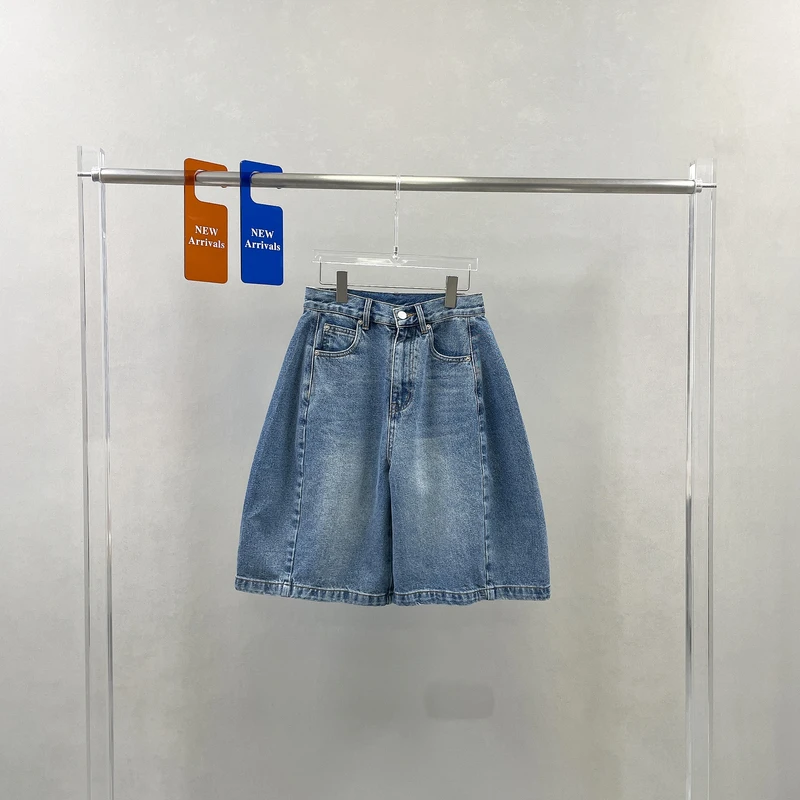 欧洲站2025春夏新款时尚百搭宽松显瘦中裤女阔腿五分牛仔裤女8770