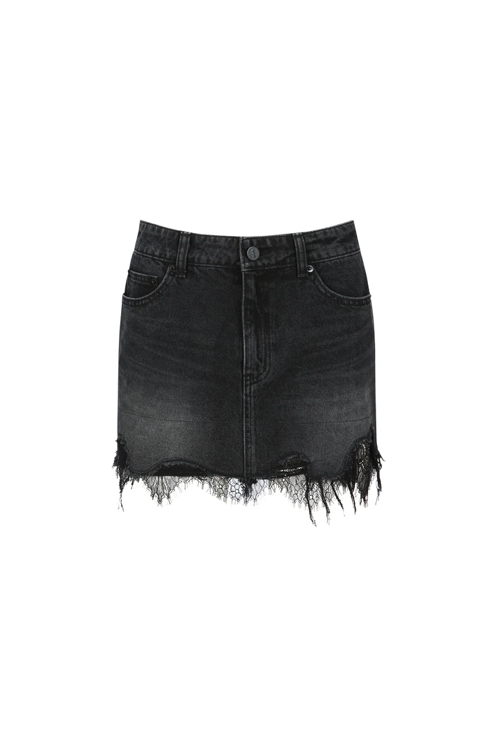 YCH 韩国设计师品牌 25春 蕾丝拼接牛仔半身裙