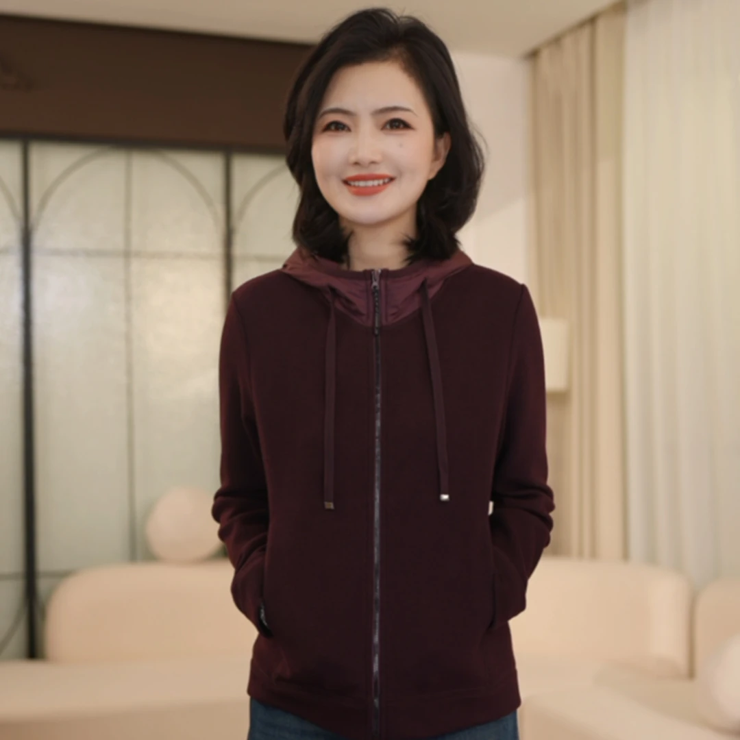 枫竺阿楠anan纯色百搭夹棉连帽长袖拉链卫衣女秋冬新款高级感外套