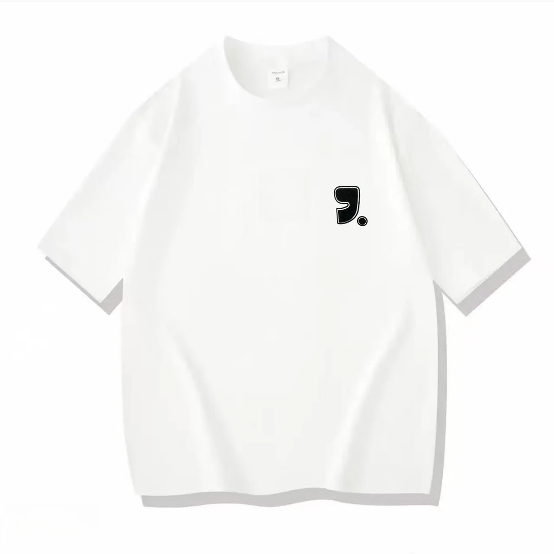 白色【纯棉短袖】新款时尚印花短袖夏季男女同款纯棉重磅T恤A40