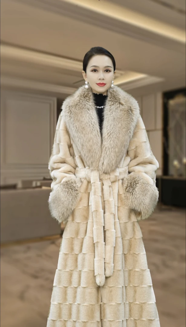 【洛十七专属】高奢气质秋新款长款竹节貂毛毛外套010