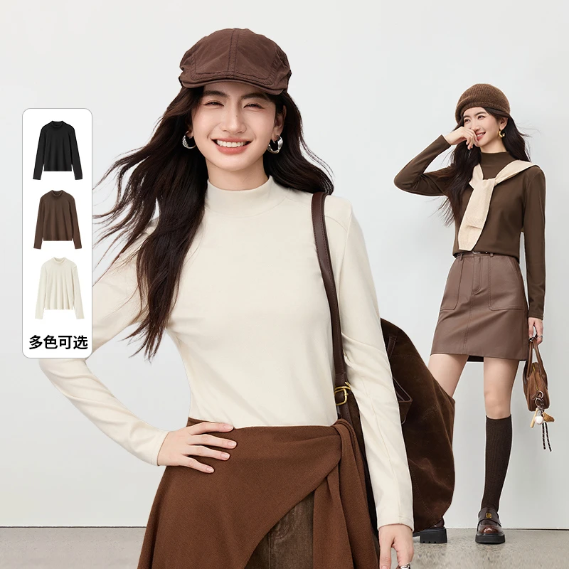 尚都比拉简约通勤半高领宽松显瘦弹力厚保暖外穿内搭打底衫F3967