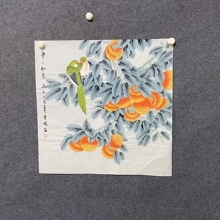 国画四尺斗方工笔花鸟一幅