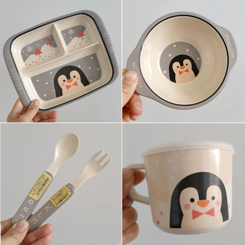 创意儿童吃饭碗餐具分格餐盘卡通可爱幼儿园宝宝辅食碗家用杯勺子