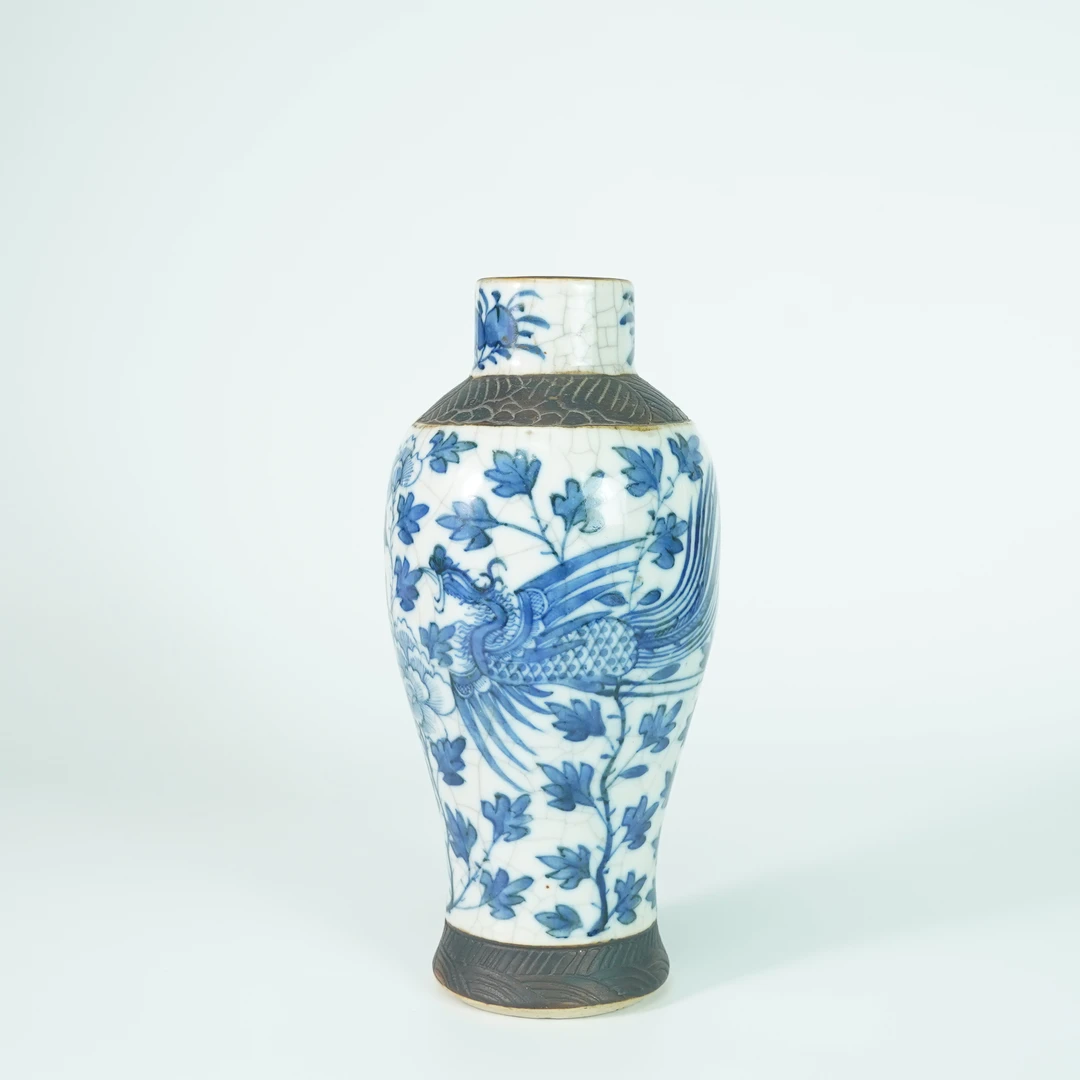 LABCJS251231010【十竹斋】清道光凤戏牡丹哥釉青花鸡腿瓶