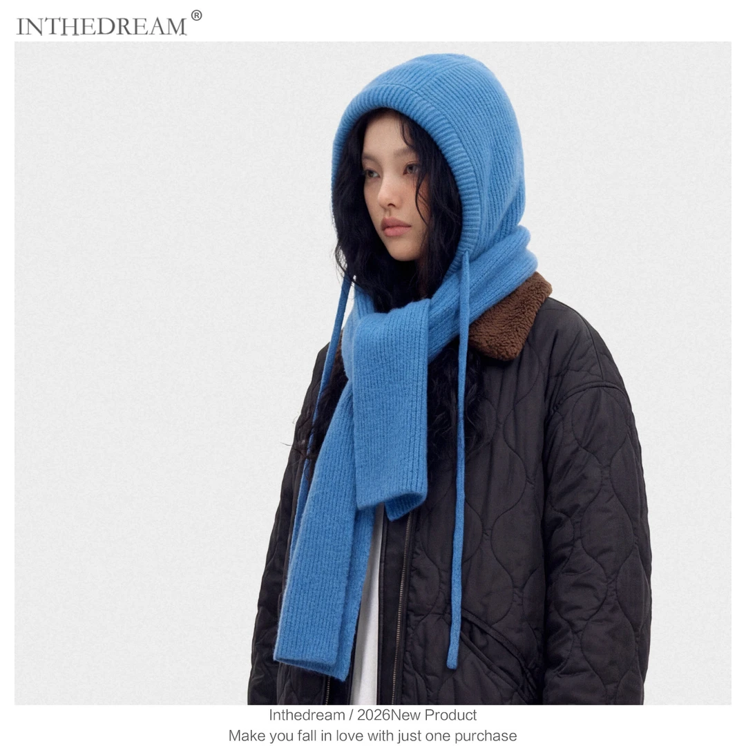 韩版蓝色巴拉克拉法帽子女秋冬季保暖毛线帽子围巾一体连帽针织帽