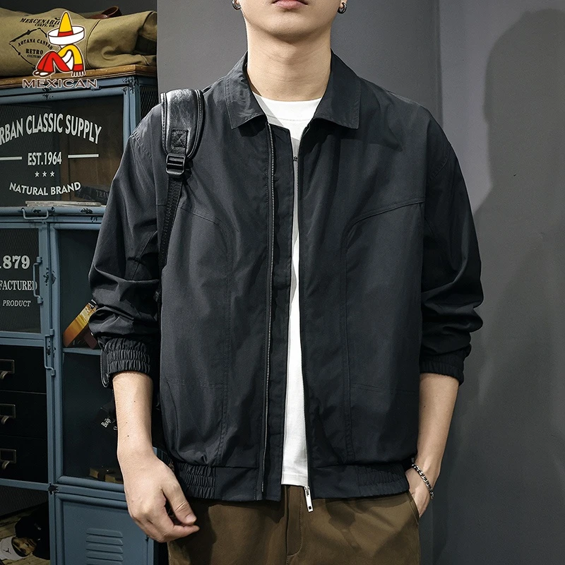 Mexican/稻草人美式翻领工装夹克男款秋季宽松大码休闲机能外套潮