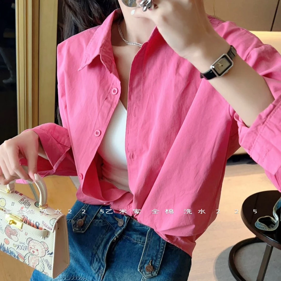 纯棉新款水洗棉休闲气质宽松百搭外穿长袖外套潮流简约女衬衣外套