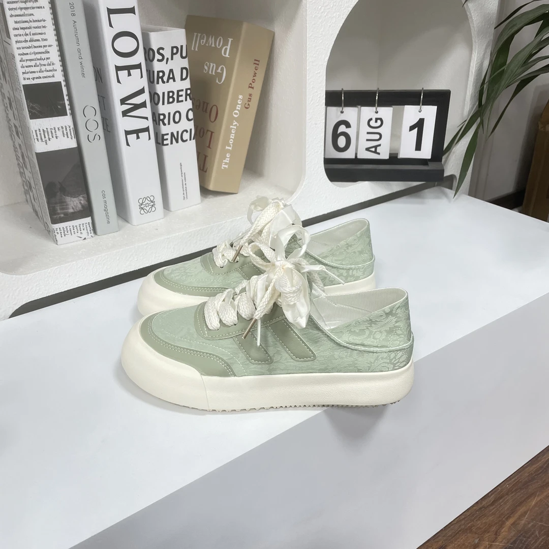 6517 薄荷绿 新中式厚底两穿小白鞋女夏季新款半拖可踩脚丝带板鞋