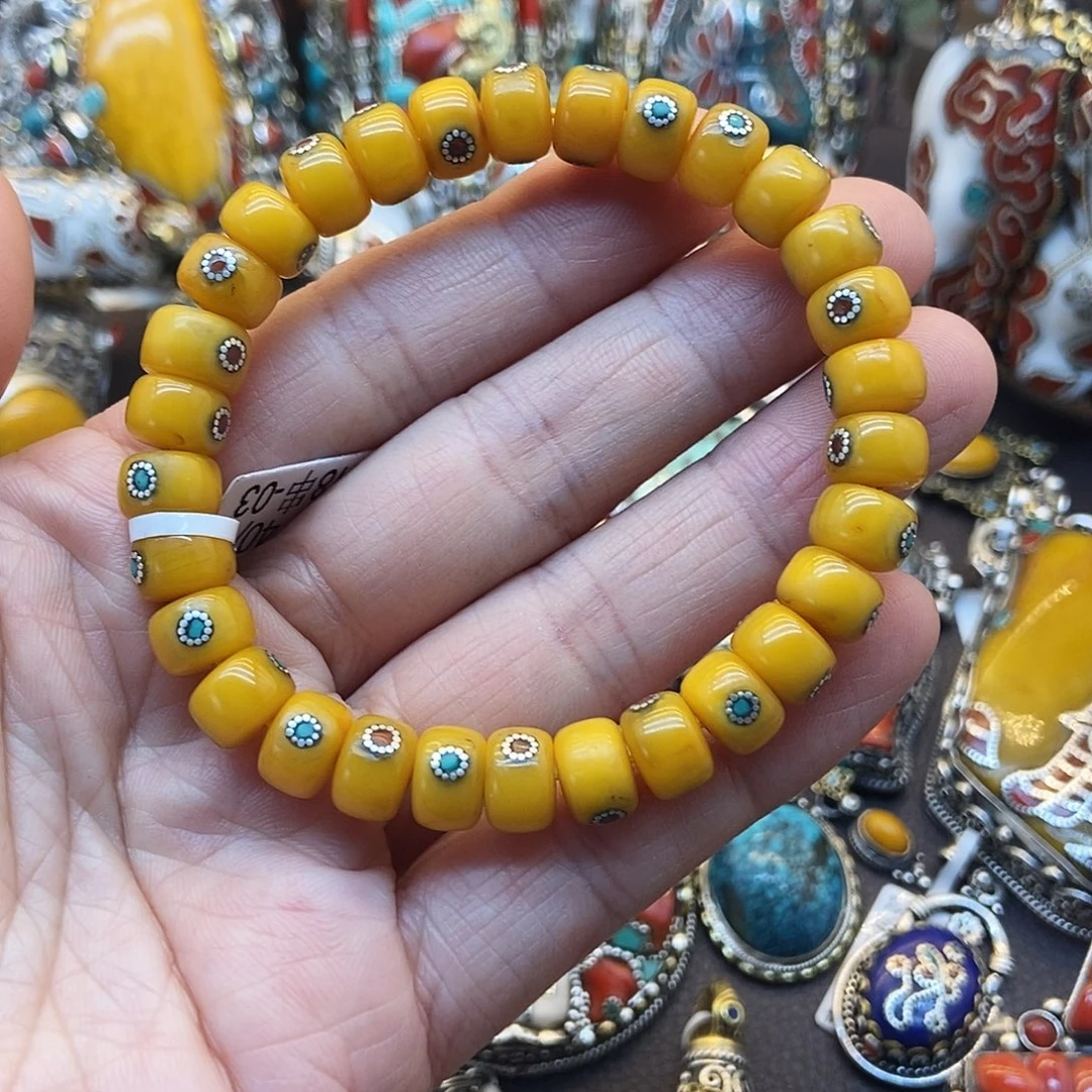 蜜蜡未镶嵌手链坤尼泊尔手工制作
