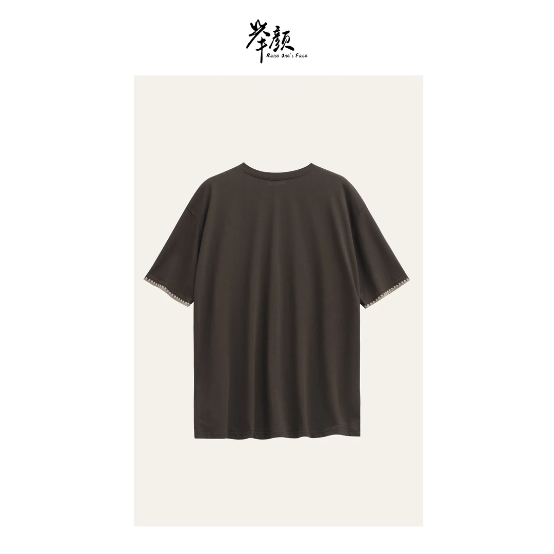 HUI-【乌云】1171 大版型简约袖口刺绣设计感T恤