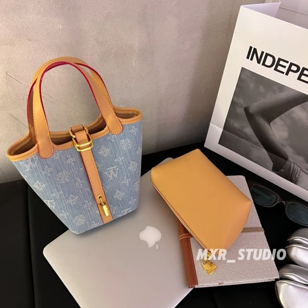 【泡沫之夏】2025牛仔包高颜值气质铂金水桶包减龄通勤单肩斜挎女包