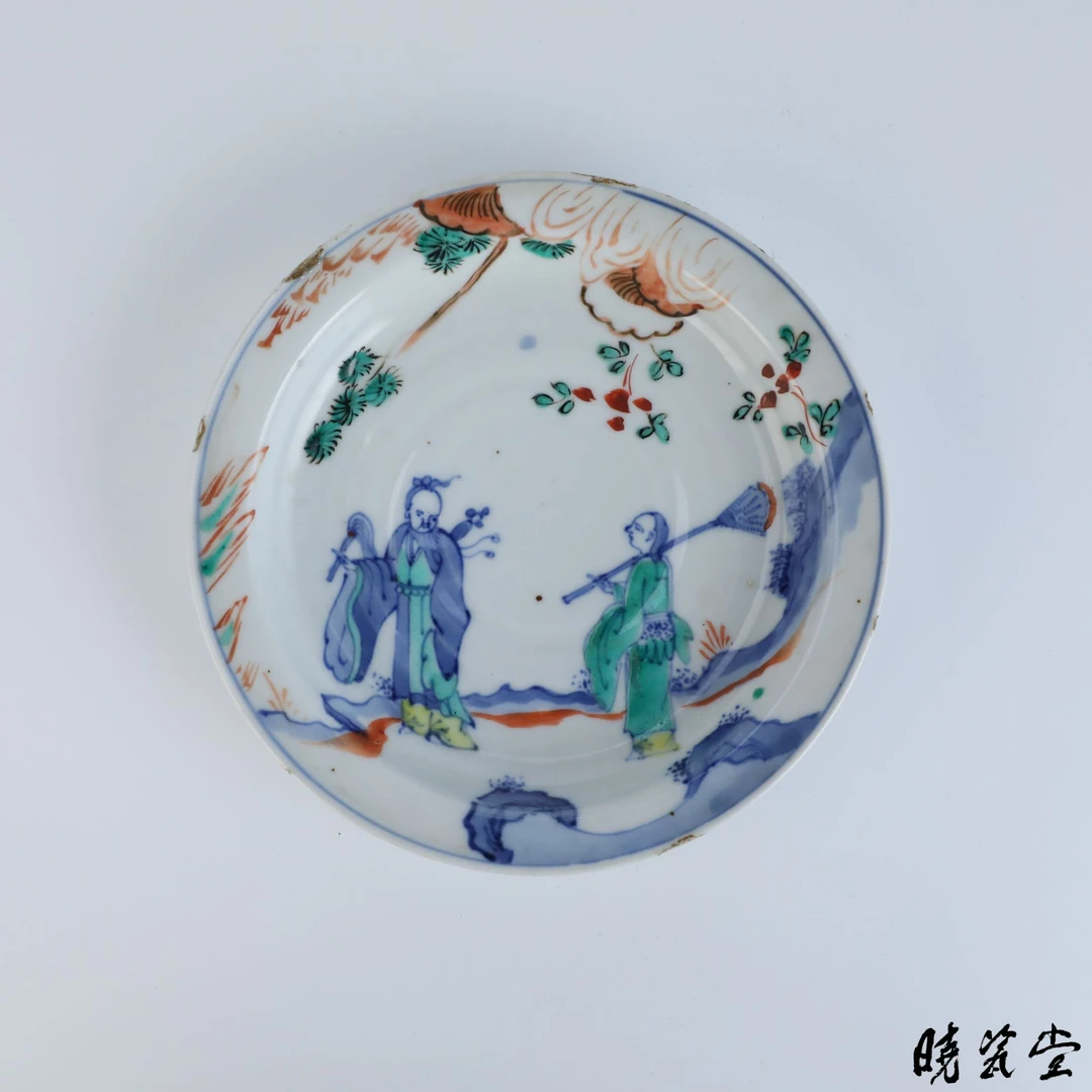 【晓瓷堂】明天启 青花五彩高仕折沿盘 QT250447