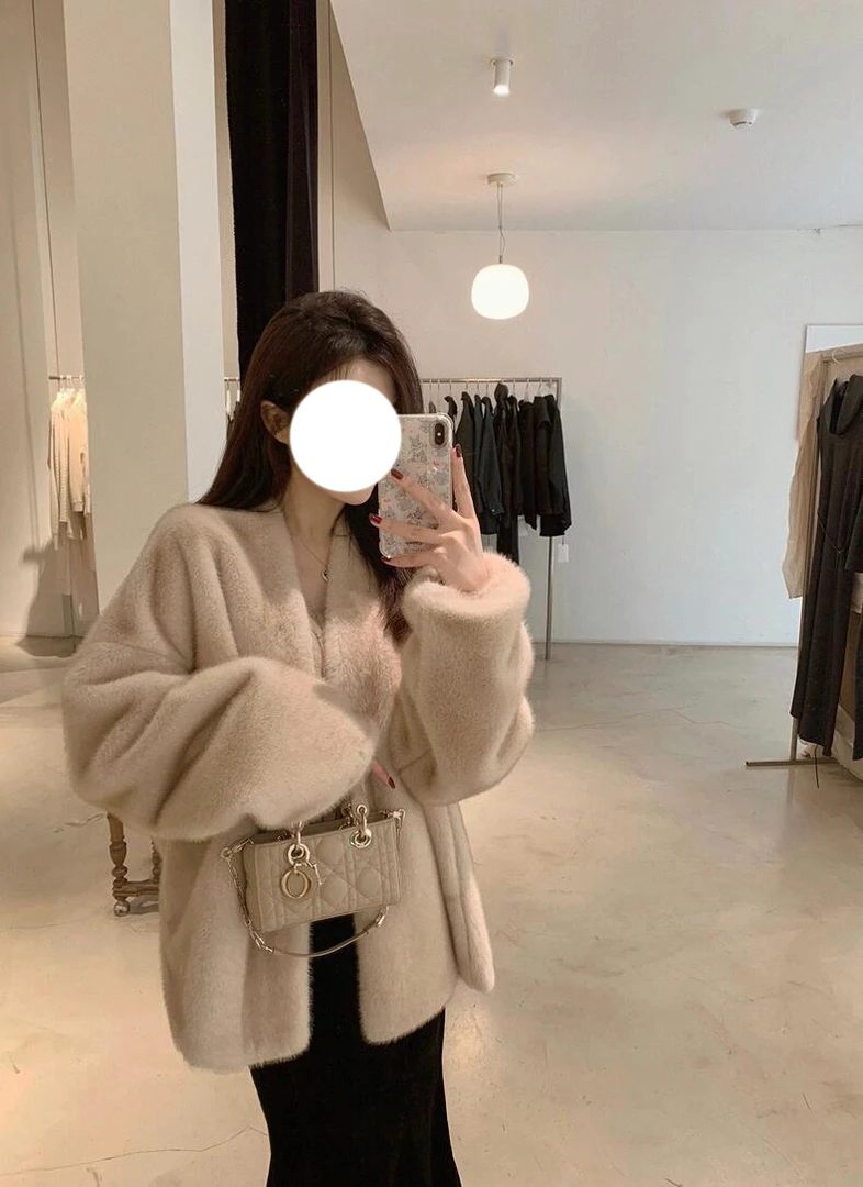 2025年法式简约毛毛外套秋冬季毛绒中长款女休闲宽松百搭