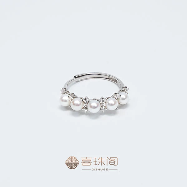 【小彩虹】S925银淡水珍珠白珠baby戒指4-4.5mm