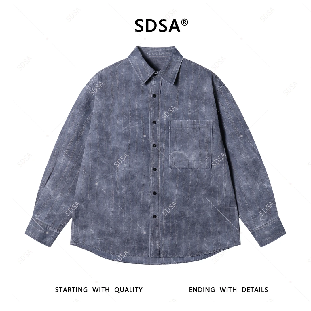 SDSA男士秋冬新款轻奢痞帅男装美式竖纹肌理感纽扣衬衫百搭衬衣潮