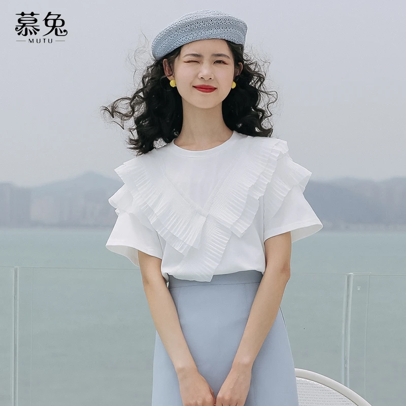 【婷婷专属】法式设计感小众白色短袖t恤ins韩系甜美别致上衣MT3086