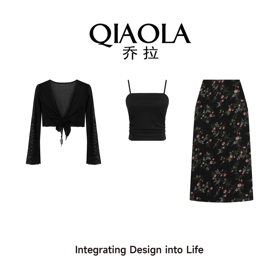 QIAOLA/乔拉【墨香逐风】小众春夏定制网纱气质时尚百搭套装预售