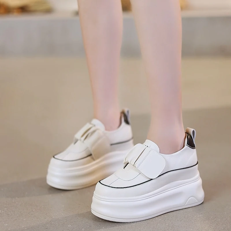 【8厘米增高】厚底魔术贴单里女秋冬2025新款时尚韩版拼色内增高