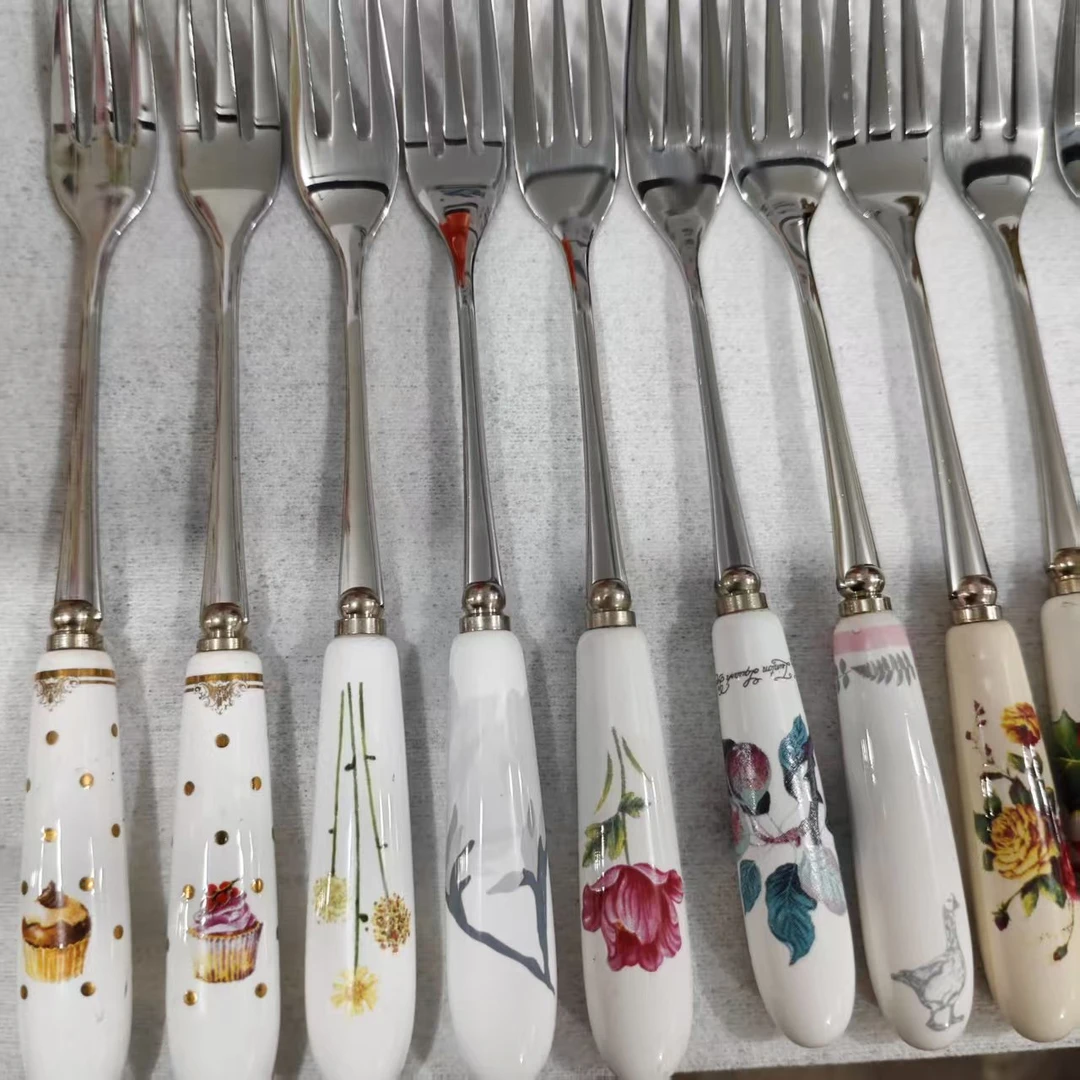 精美陶瓷中古不锈钢水果叉